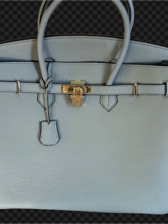Ainifeel Handbags - Light Blue Leather Tote with Gold Lock Detail